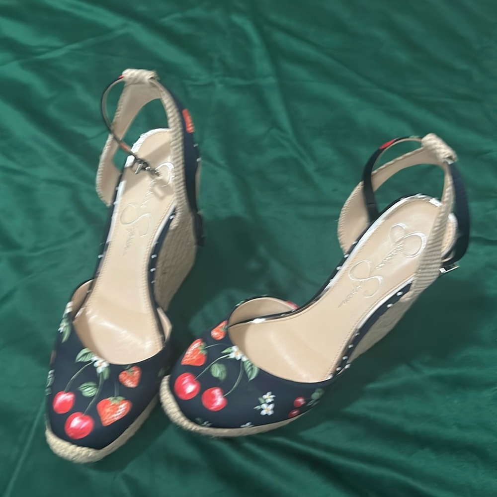 Beautiful Dark Navy Berry Print Satan Platforms.